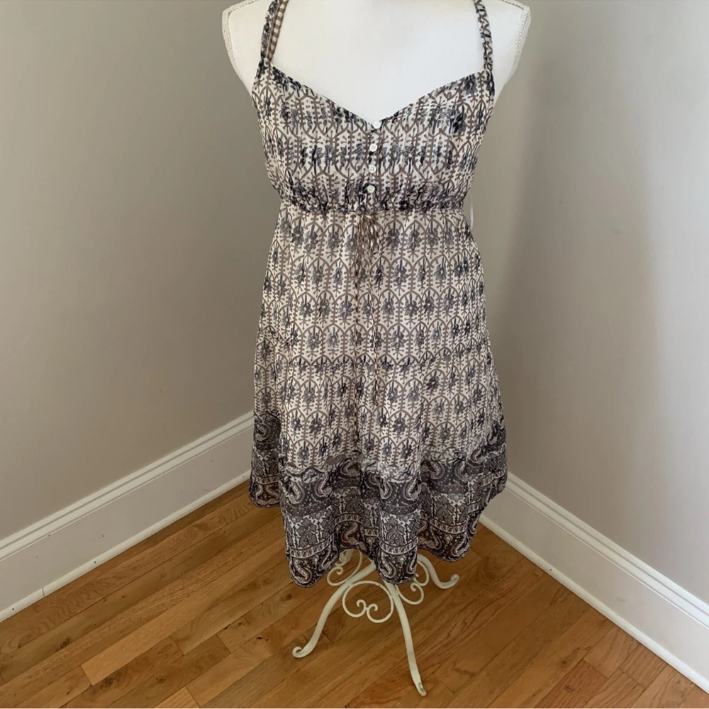 American Eagle Womans NWT Sheer beige Blue Halter Paisley dress size 10